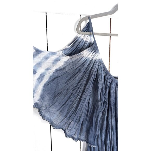 Gauzy blue white tie dye bell sleeve caftan top - Picture 2 of 5